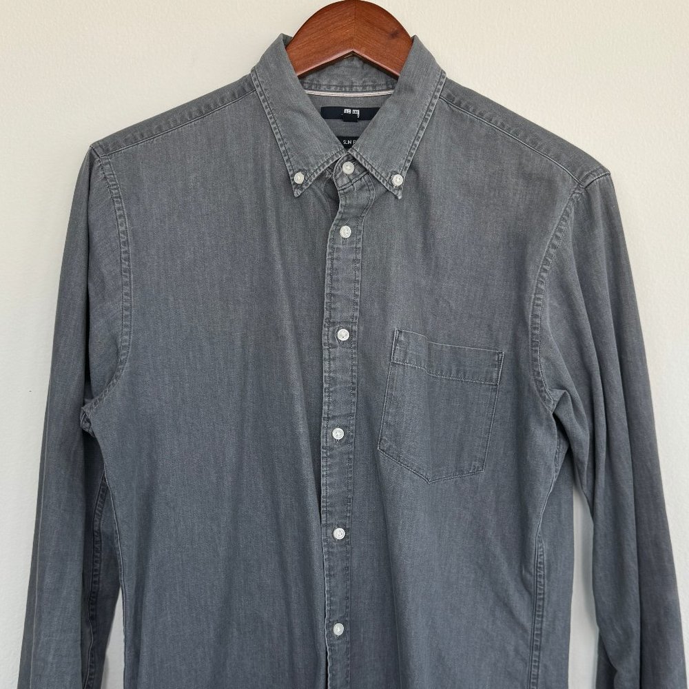 Uniqlo Denim Grey Mens Collared Button Down Shirt